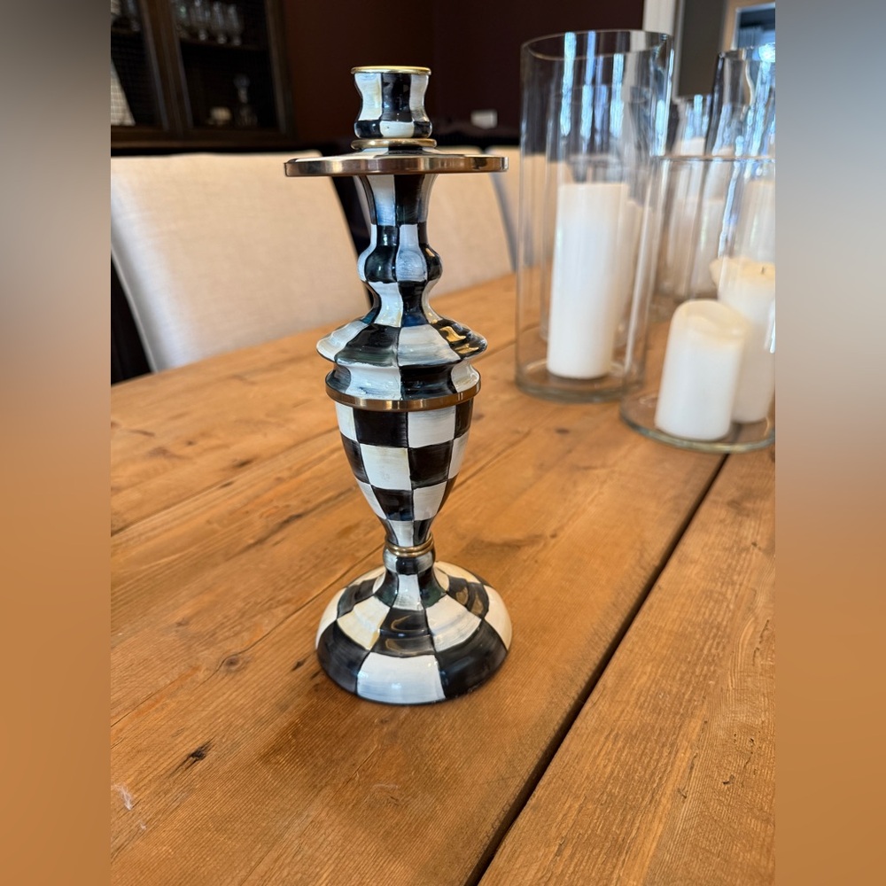 MacKenzie-Childs Courtly Check Medium Enamel Candlestick